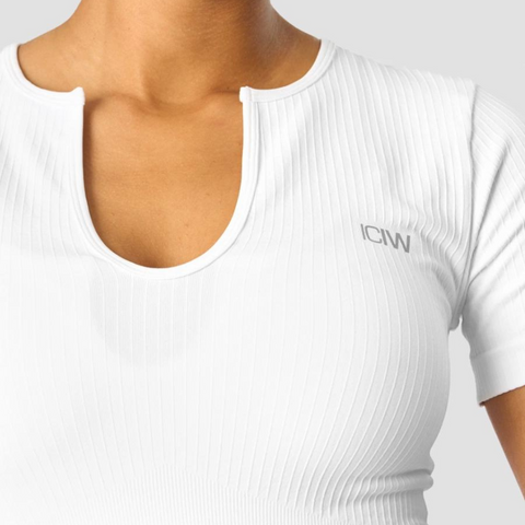 ICANIWILL – RIBBED DEFINE SEAMLESS CROPPED T-SHIRT HVID